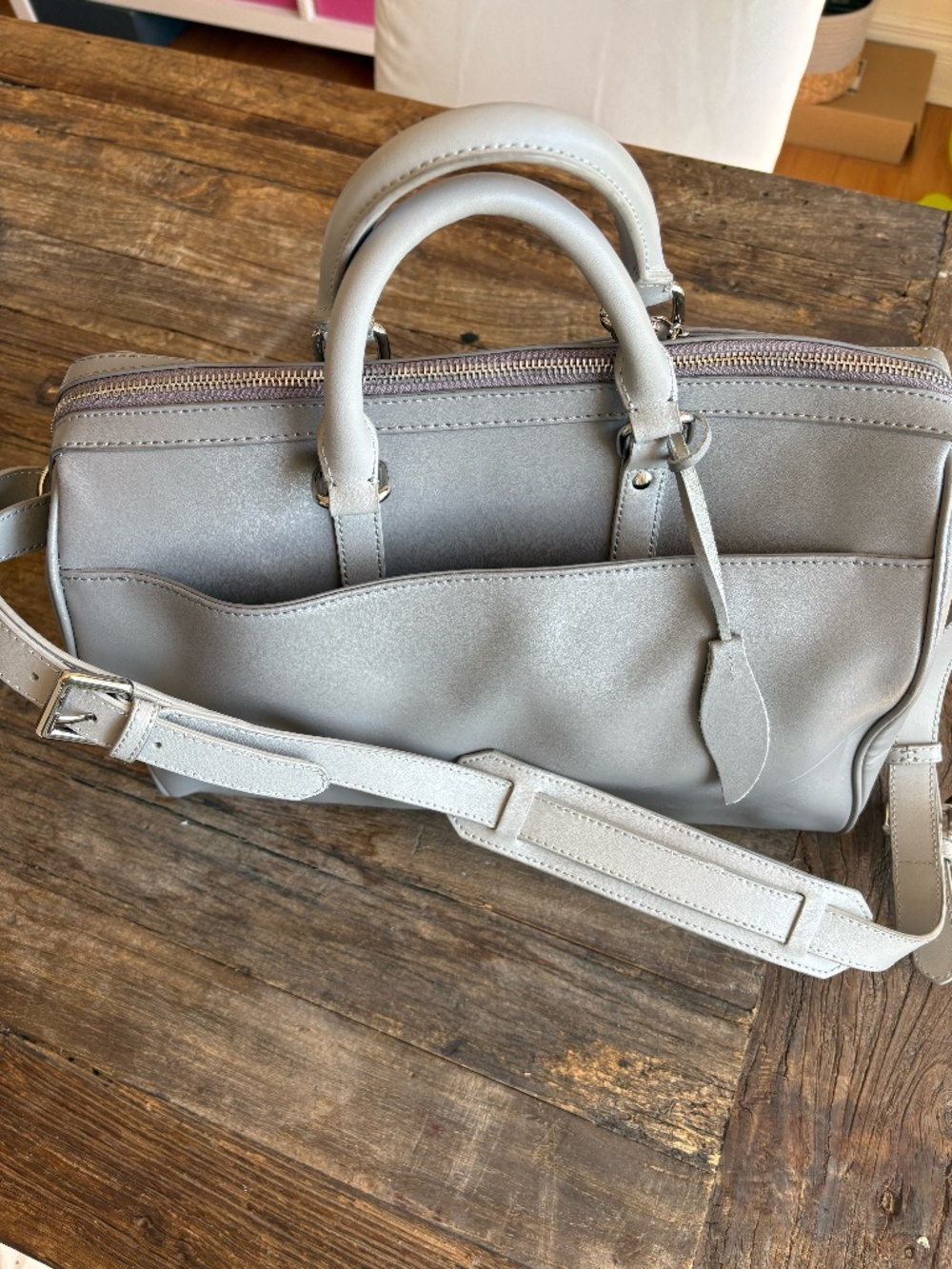 Charles Jourdan Grey Leather Doctor Satchel Top Zip Detachable Shoulder Strap
